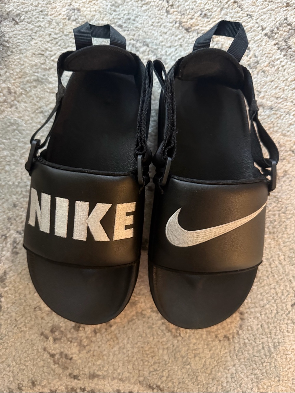 Nike Black Slide Sandals with White Logo and Swoosh